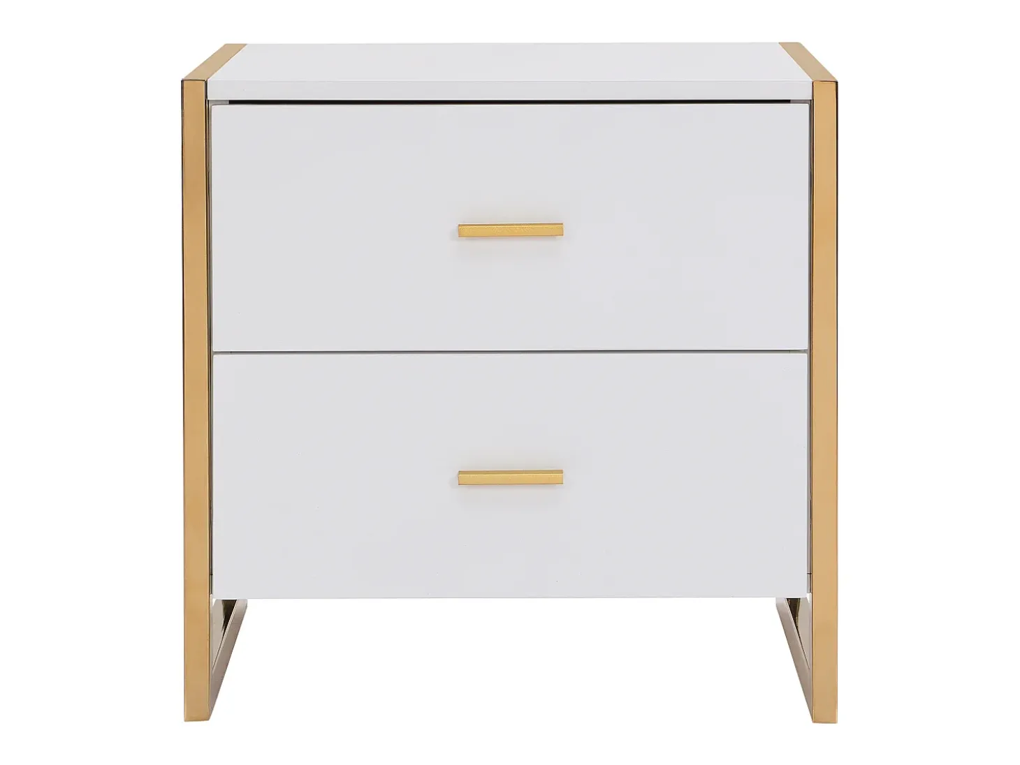 Conjunto 2 mesas cabeceira 2 gavetas MDF lacado branco e dourado OMBRELIA Pascal Morabito