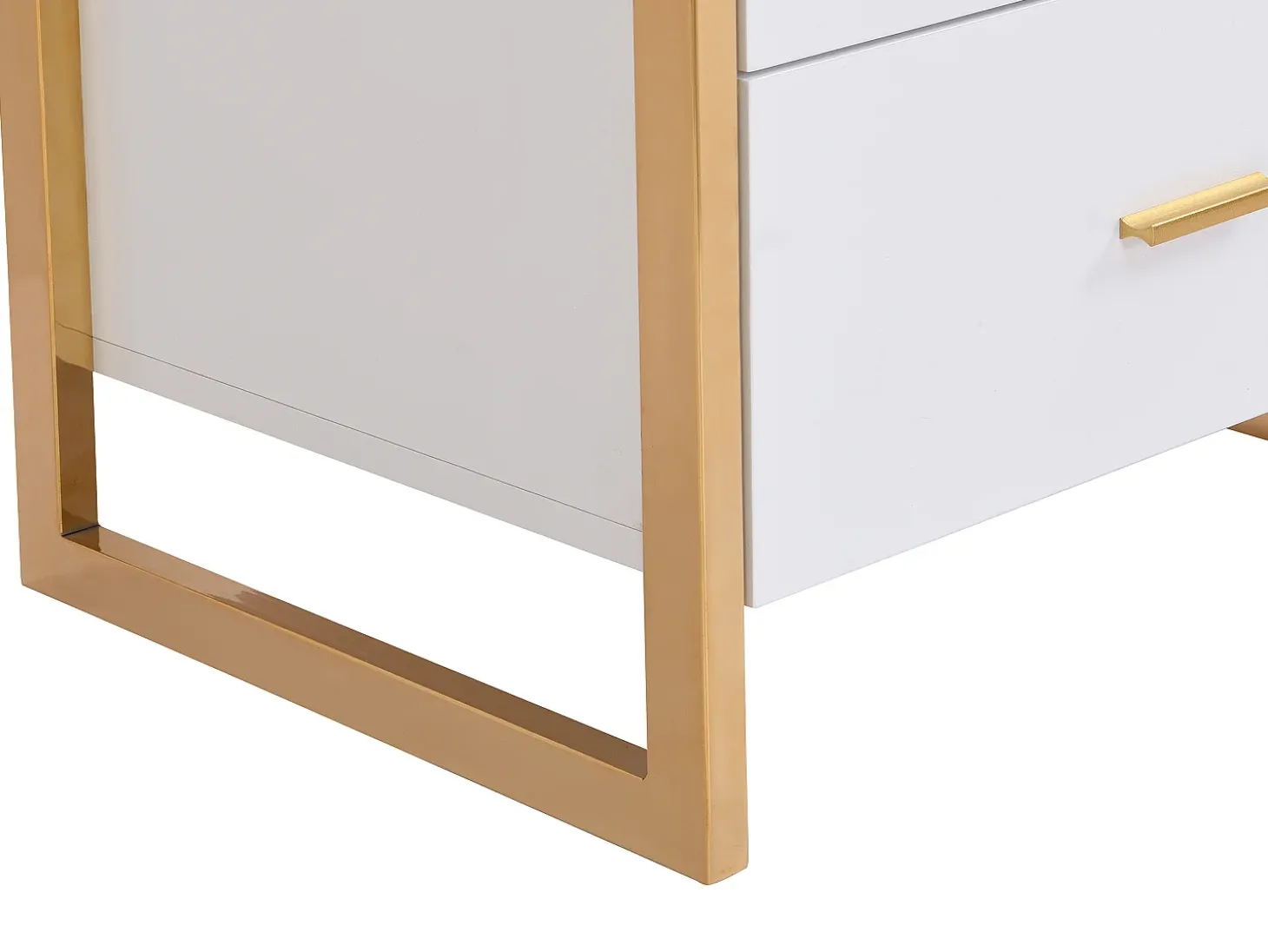 Conjunto 2 mesas cabeceira 2 gavetas MDF lacado branco e dourado OMBRELIA Pascal Morabito