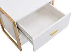 Conjunto 2 mesas cabeceira 2 gavetas MDF lacado branco e dourado OMBRELIA Pascal Morabito