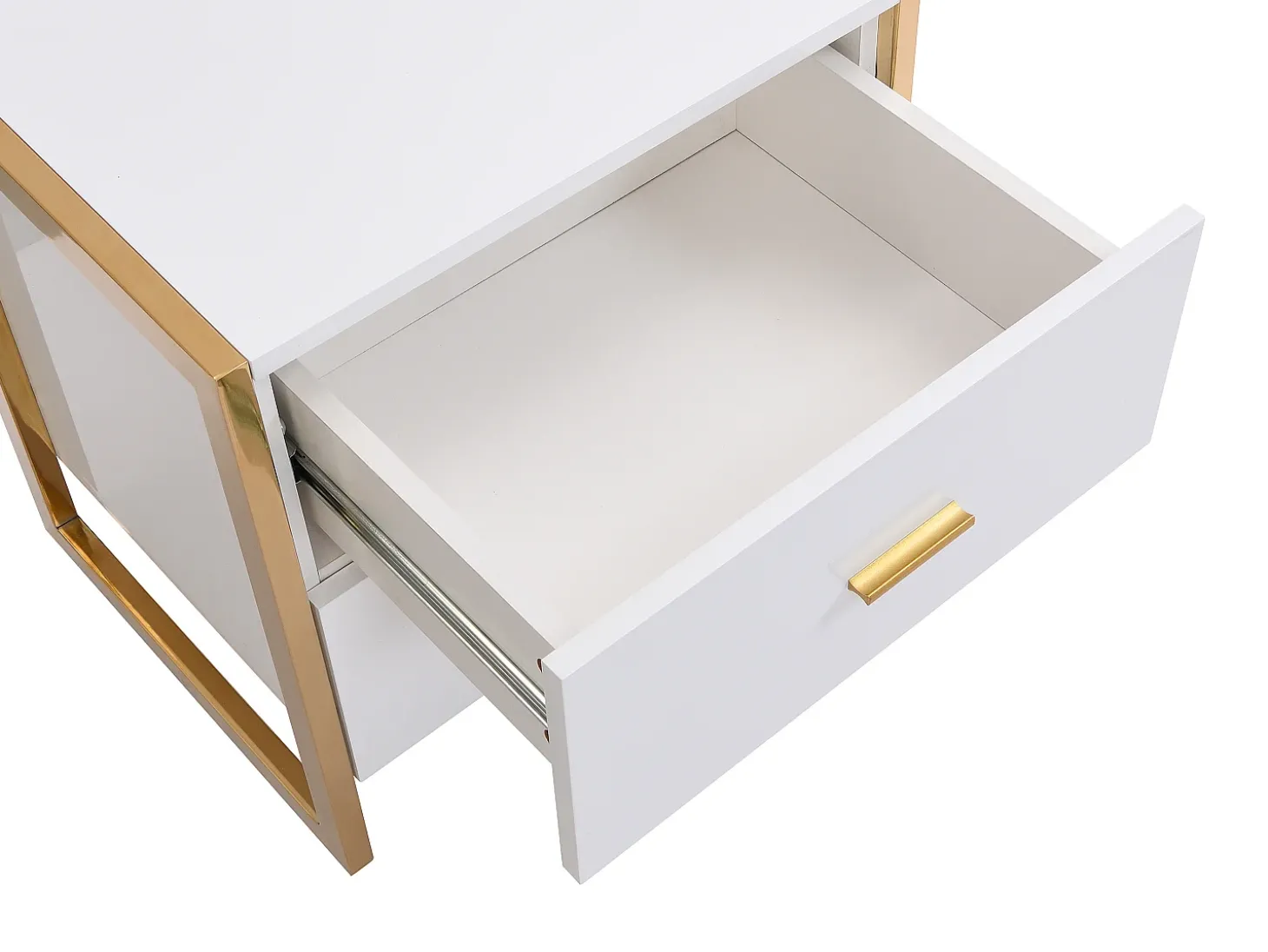 Conjunto 2 mesas cabeceira 2 gavetas MDF lacado branco e dourado OMBRELIA Pascal Morabito
