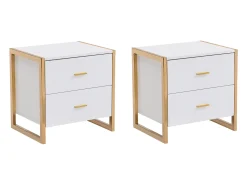 Conjunto 2 mesas cabeceira 2 gavetas MDF lacado branco e dourado OMBRELIA Pascal Morabito