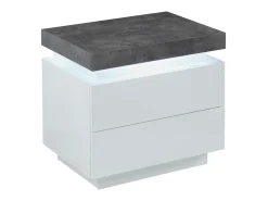 Conjunto 2 mesas de cabeceira 2 gavetas LEDs MDF lacado a branco e cinza cimento - HALO II