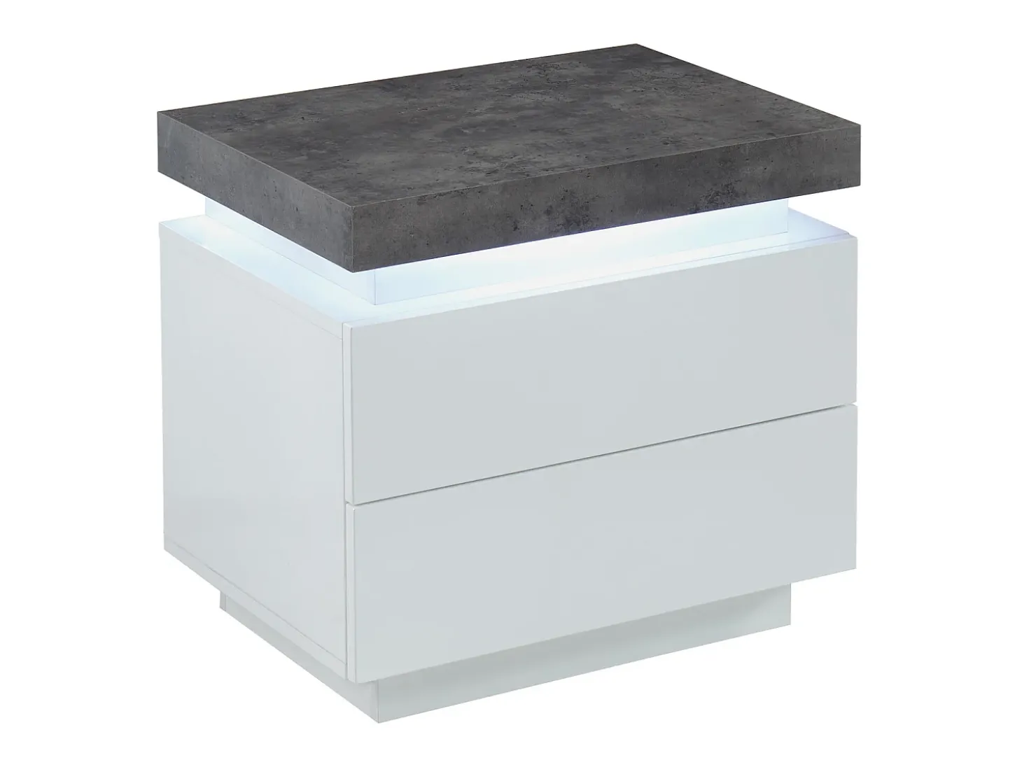 Conjunto 2 mesas de cabeceira 2 gavetas LEDs MDF lacado a branco e cinza cimento - HALO II