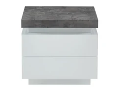 Conjunto 2 mesas de cabeceira 2 gavetas LEDs MDF lacado a branco e cinza cimento - HALO II