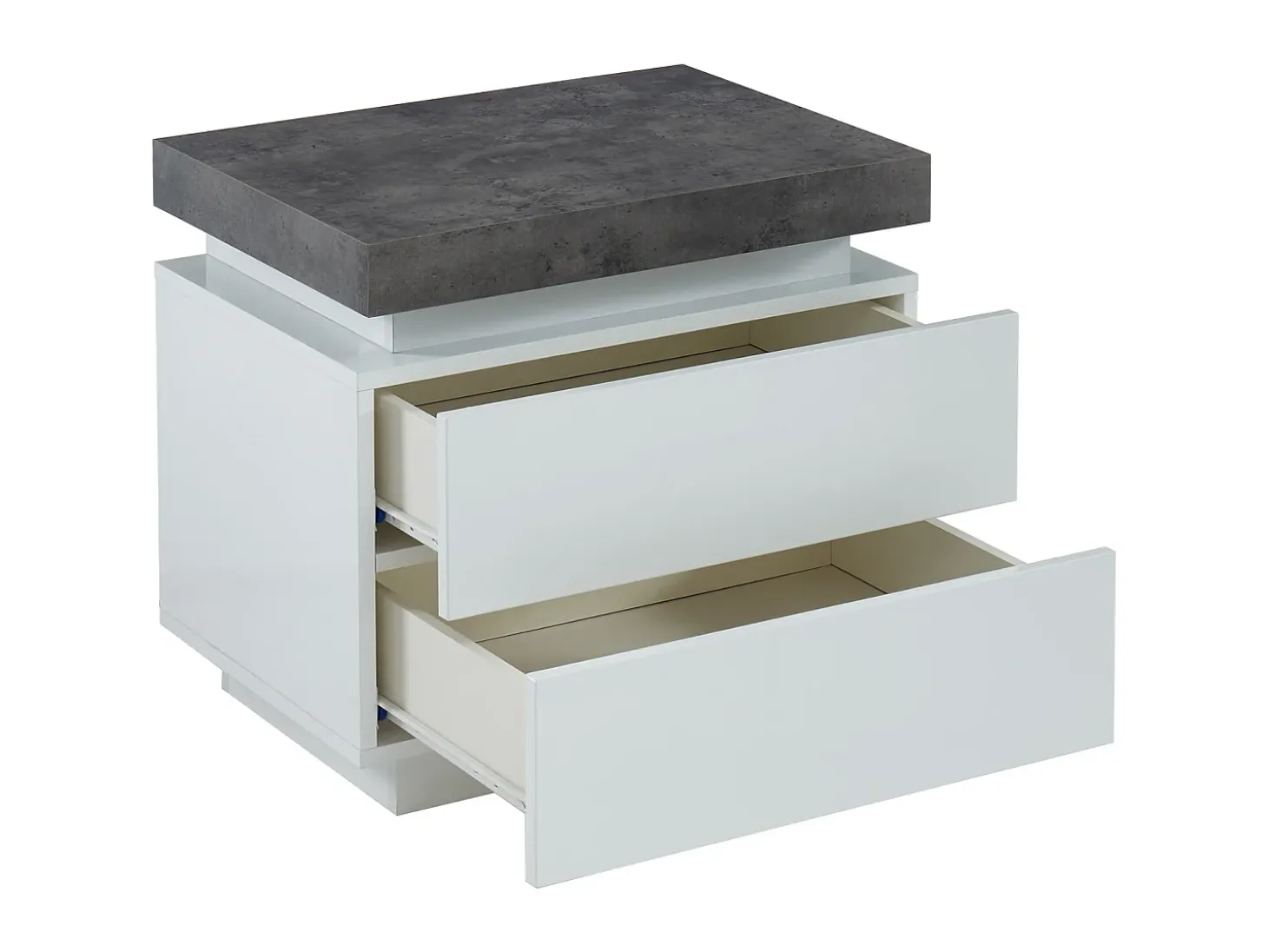 Conjunto 2 mesas de cabeceira 2 gavetas LEDs MDF lacado a branco e cinza cimento - HALO II