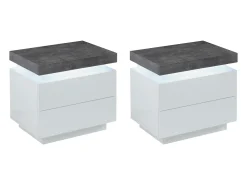 Conjunto 2 mesas de cabeceira 2 gavetas LEDs MDF lacado a branco e cinza cimento - HALO II