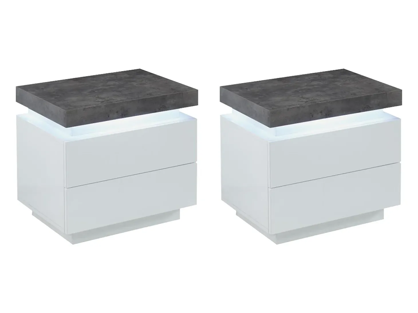 Conjunto 2 mesas de cabeceira 2 gavetas LEDs MDF lacado a branco e cinza cimento - HALO II