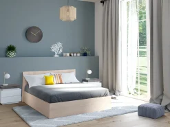 Conjunto 2 mesas de cabeceira 2 gavetas LEDs MDF lacado a branco e cinza cimento - HALO II