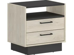 Conjunto 2 mesas de cabeceira gavetas e prateleira cor natural e antracite LEANDRE