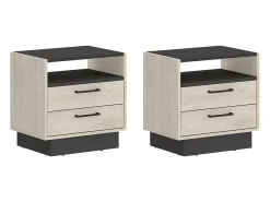 Conjunto 2 mesas de cabeceira gavetas e prateleira cor natural e antracite LEANDRE
