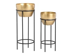 Conjunto 2 vasos de ornamentação suporte em metal D25 cm e D30 cm, dourado e preto NABA