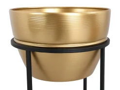Conjunto 2 vasos de ornamentação suporte em metal D25 cm e D30 cm, dourado e preto NABA