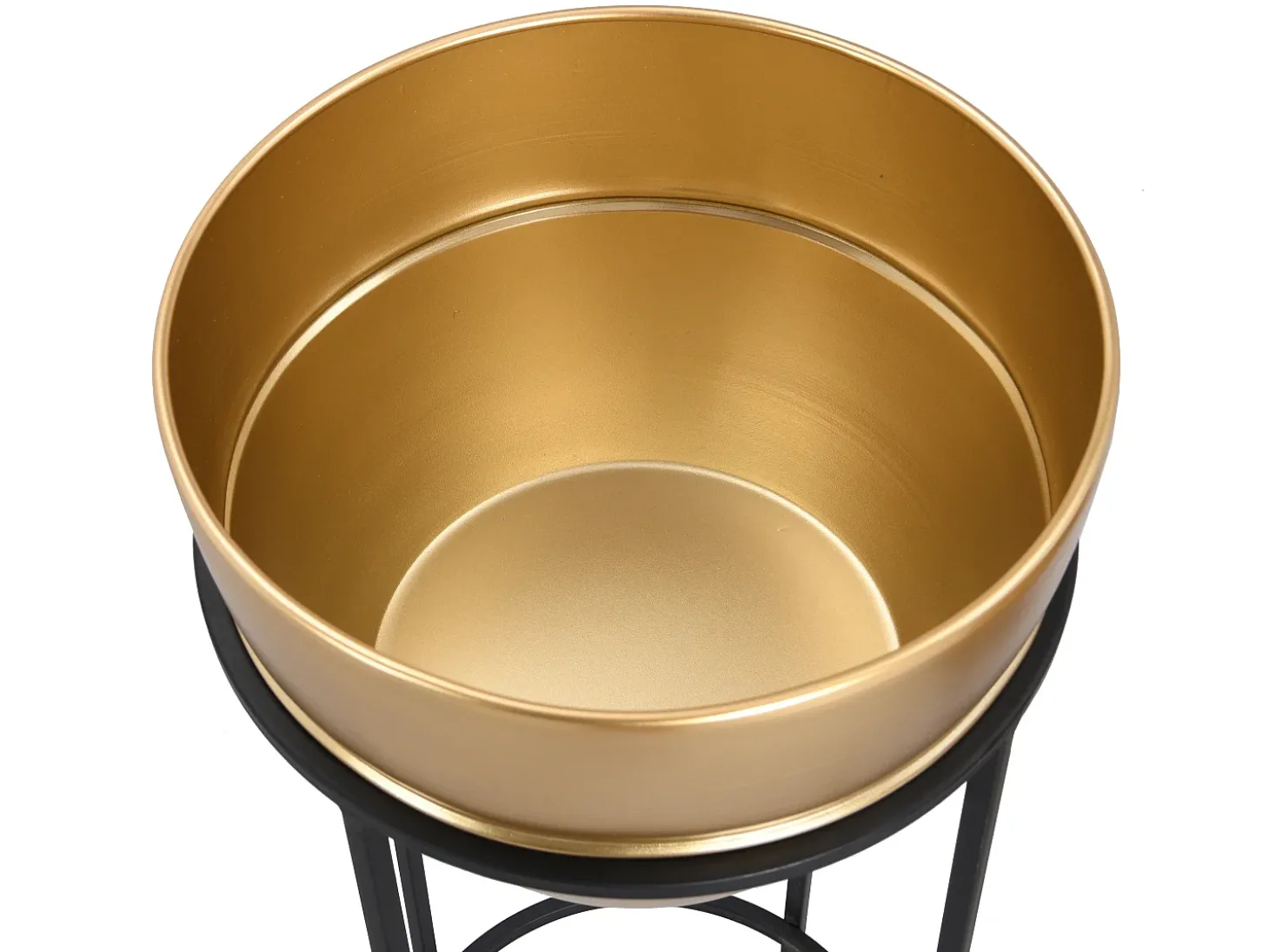 Conjunto 2 vasos de ornamentação suporte em metal D25 cm e D30 cm, dourado e preto NABA