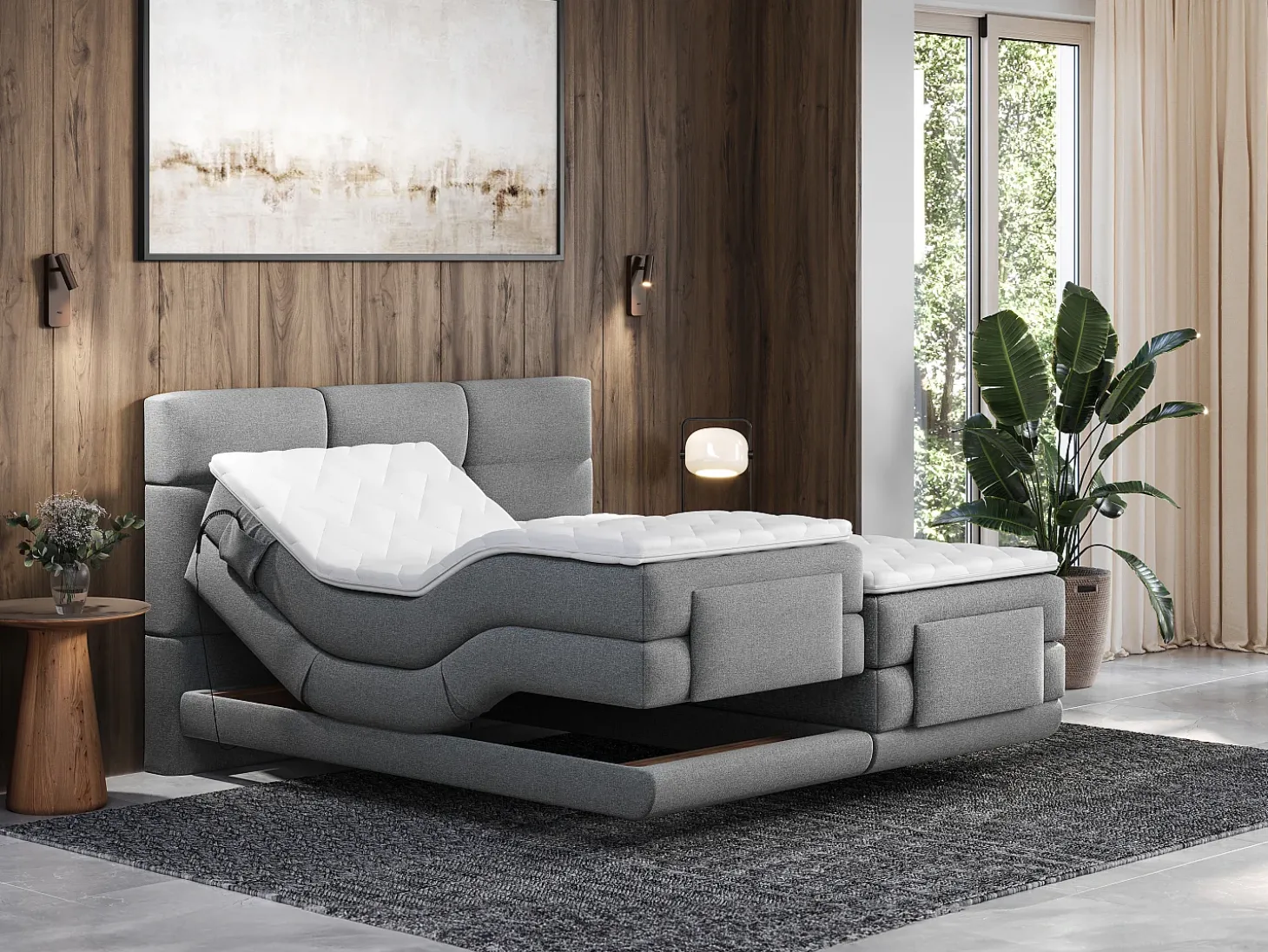 Conjunto boxspring articulado tecido cinzent-claro 2x80x200 cm LODI