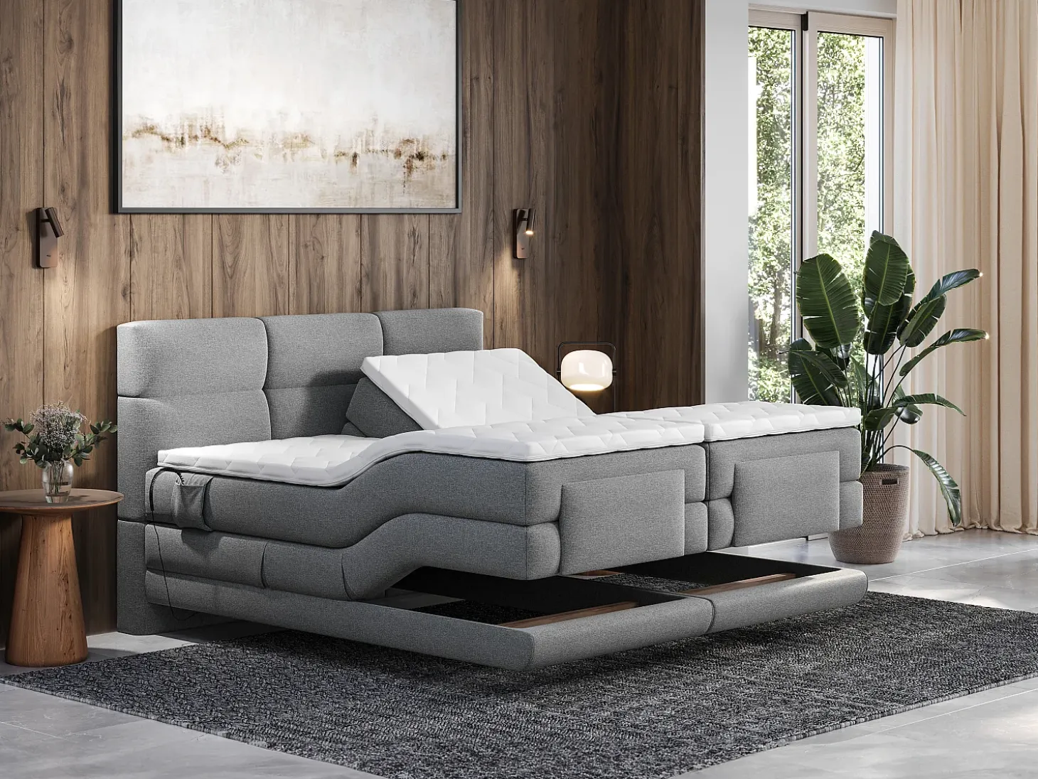 Conjunto boxspring articulado tecido cinzent-claro 2x80x200 cm LODI