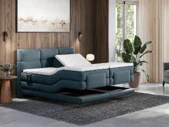 Conjunto boxspring articulado tecido azul 2 x 80 x 200 cm - LODI de PALACIO