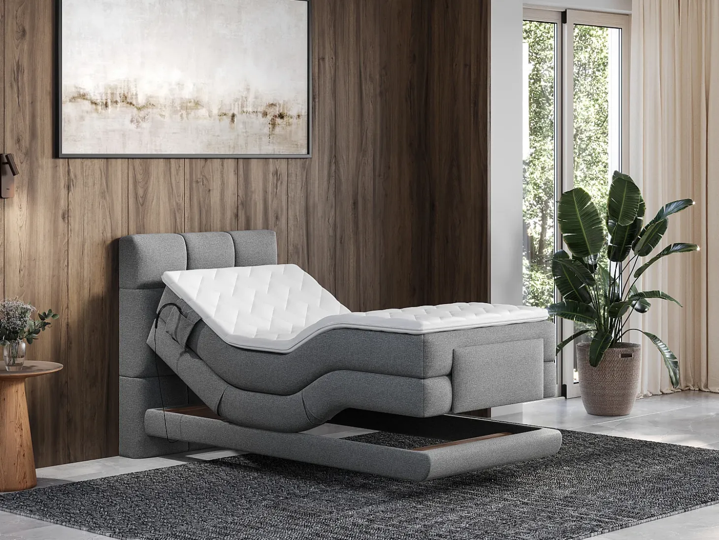 Conjunto boxspring articulado tecido cinzento-claro 100x200 cm LODI
