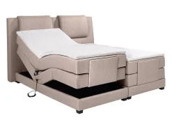 Conjunto boxspring cabeceira de cama + sommier de relaxamento elétrico + colchão + sobrecolchão CASTEL de PALACIO - 2 x 90 x 200 cm - Tecido bege