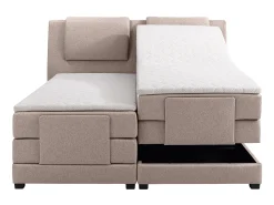 Conjunto boxspring cabeceira de cama + sommier de relaxamento elétrico + colchão + sobrecolchão CASTEL de PALACIO - 2 x 90 x 200 cm - Tecido bege