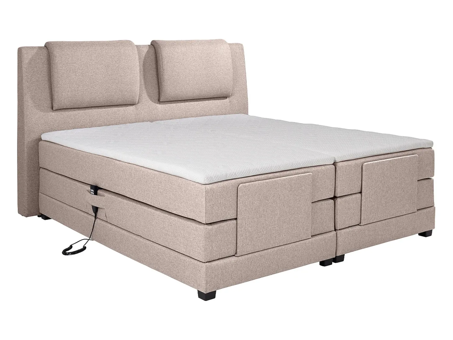 Conjunto boxspring cabeceira de cama + sommier de relaxamento elétrico + colchão + sobrecolchão CASTEL de PALACIO - 2 x 90 x 200 cm - Tecido bege