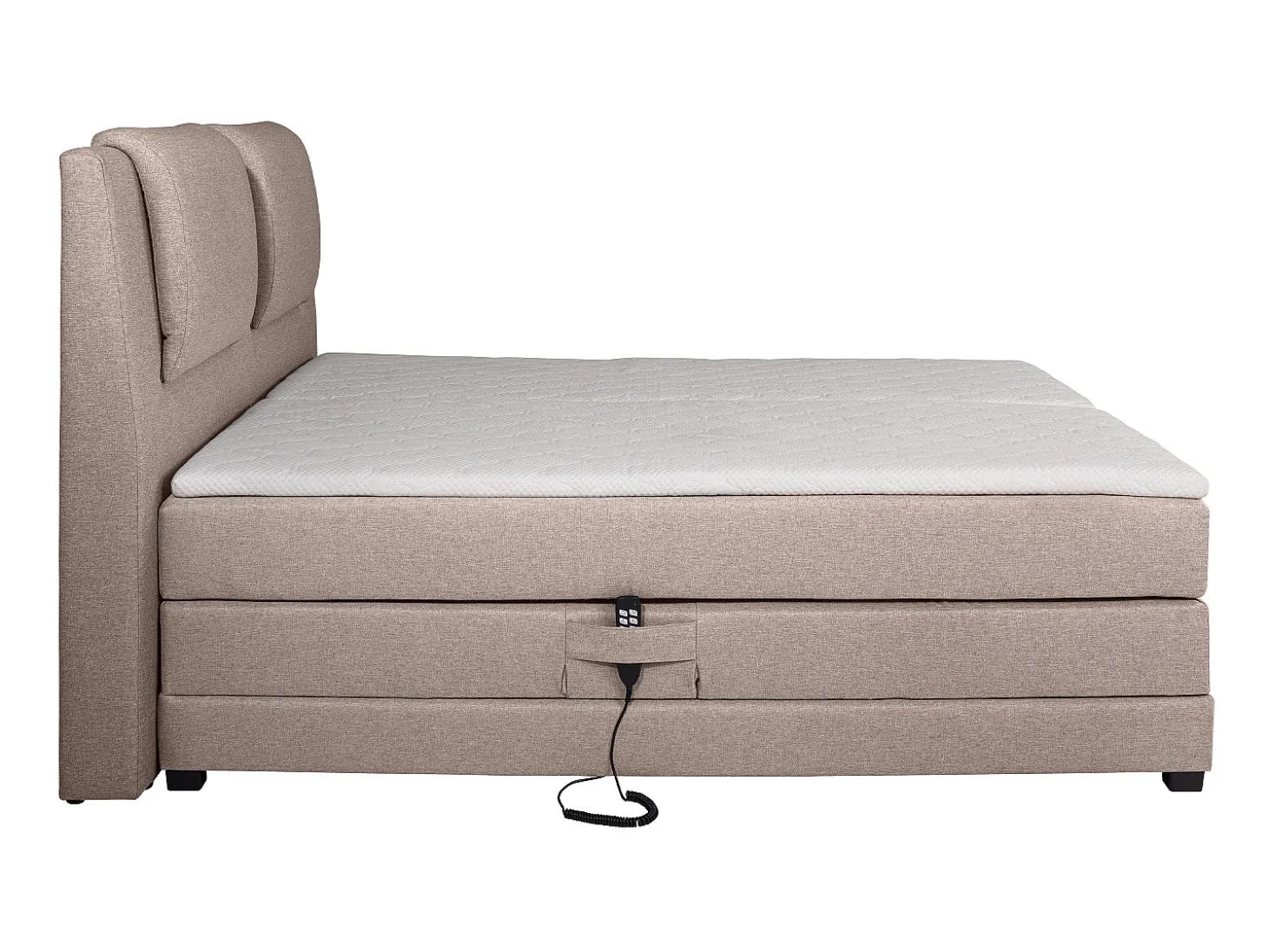 Conjunto boxspring cabeceira de cama + sommier de relaxamento elétrico + colchão + sobrecolchão CASTEL de PALACIO - 2 x 90 x 200 cm - Tecido bege