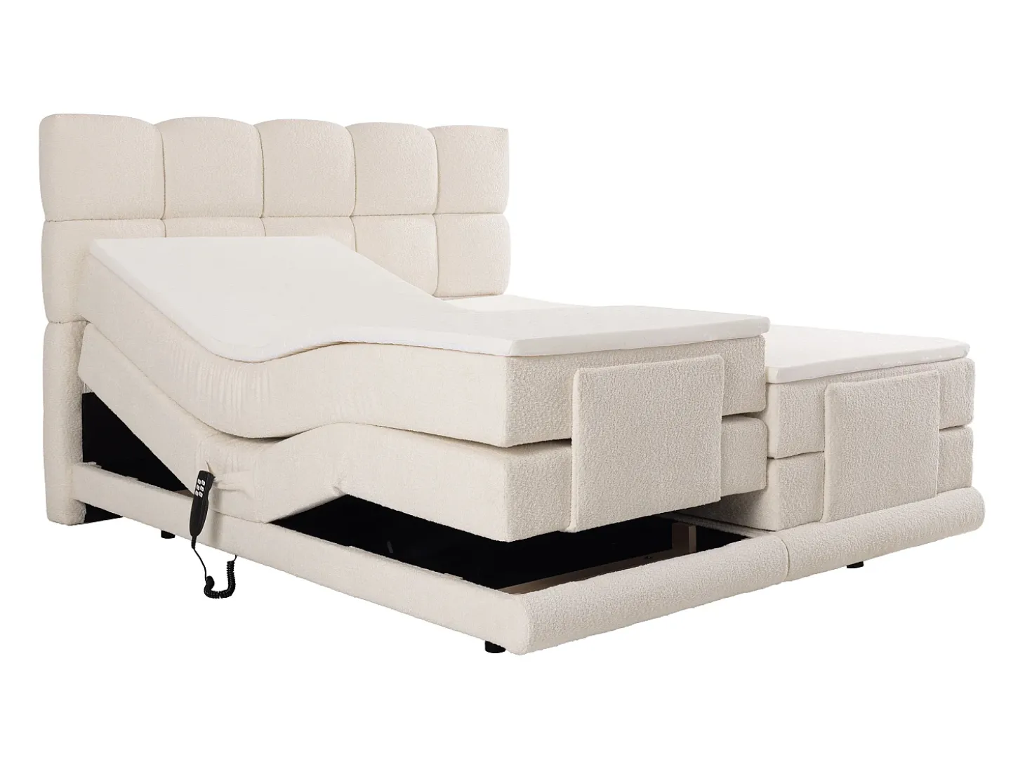Conjunto completo boxspring elétrico 2x90x200 cm bouclé bege - OMILA de PALACIO
