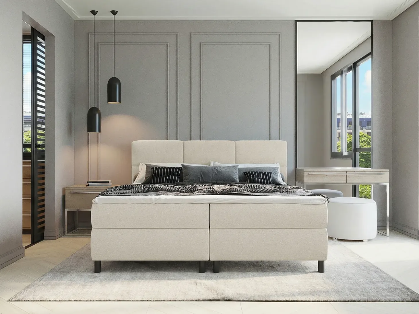 Conjunto completo boxspring 2 x 80 x 200 cm queen size Bege Tecido - LODI de PALACIO