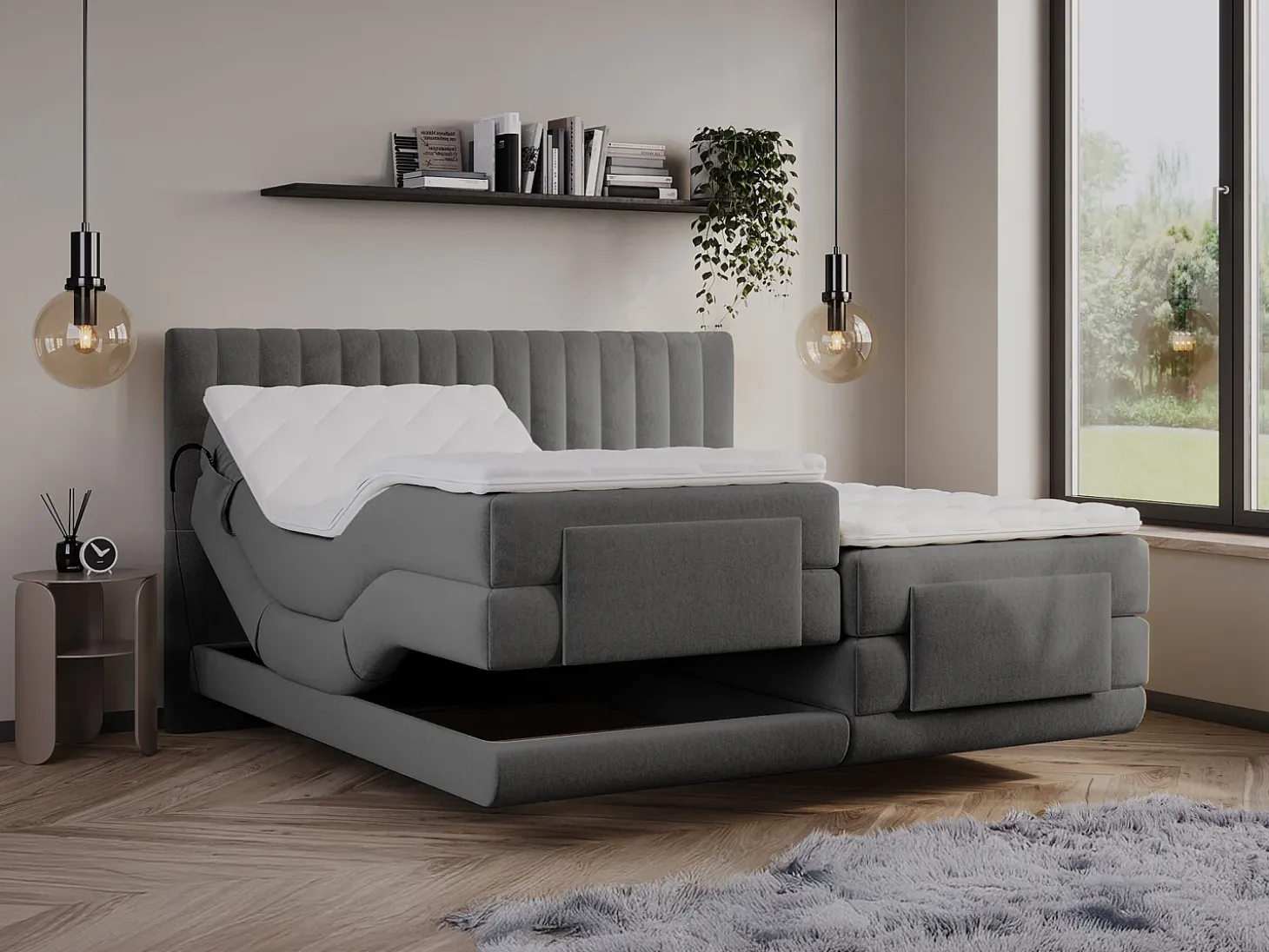 Conjunto completo Boxspring elétrico 2 x 90 x 200 cm king size Antracite Tecido - DONISI de Palacio