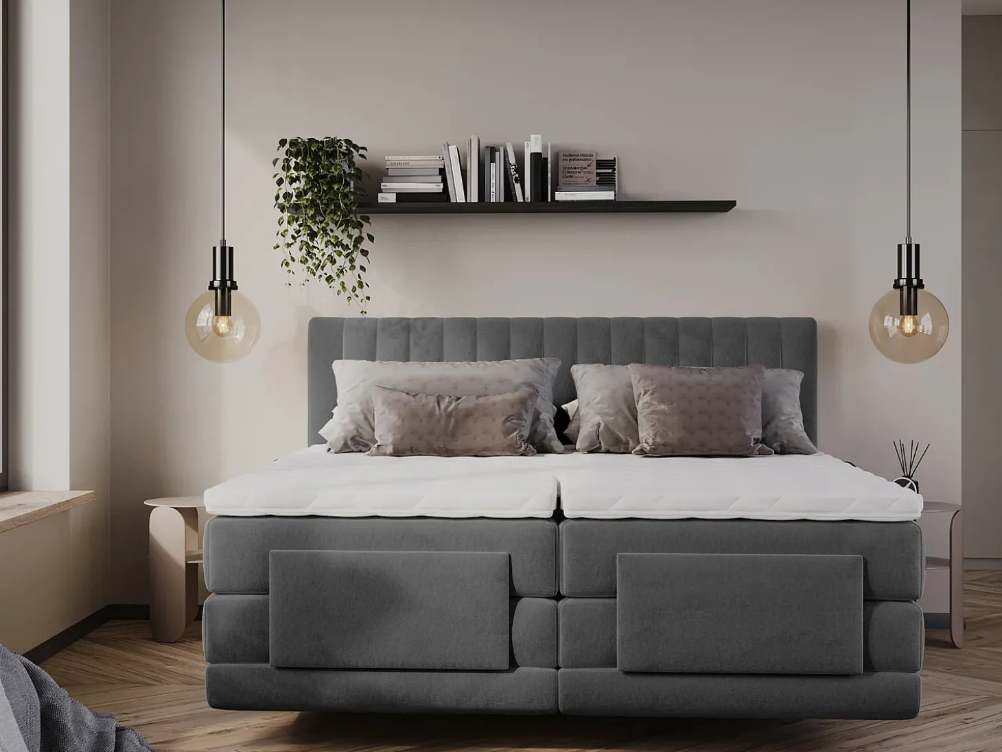Conjunto completo Boxspring elétrico 2 x 90 x 200 cm king size Antracite Tecido - DONISI de Palacio