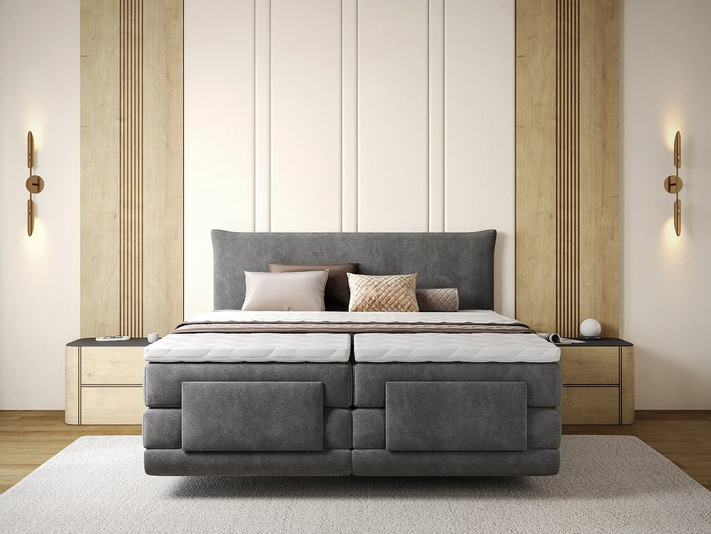 Conjunto completo Boxspring elétrico 2 x 80 x 200 cm queen size Antracite Tecido - ZANORO da Palacio