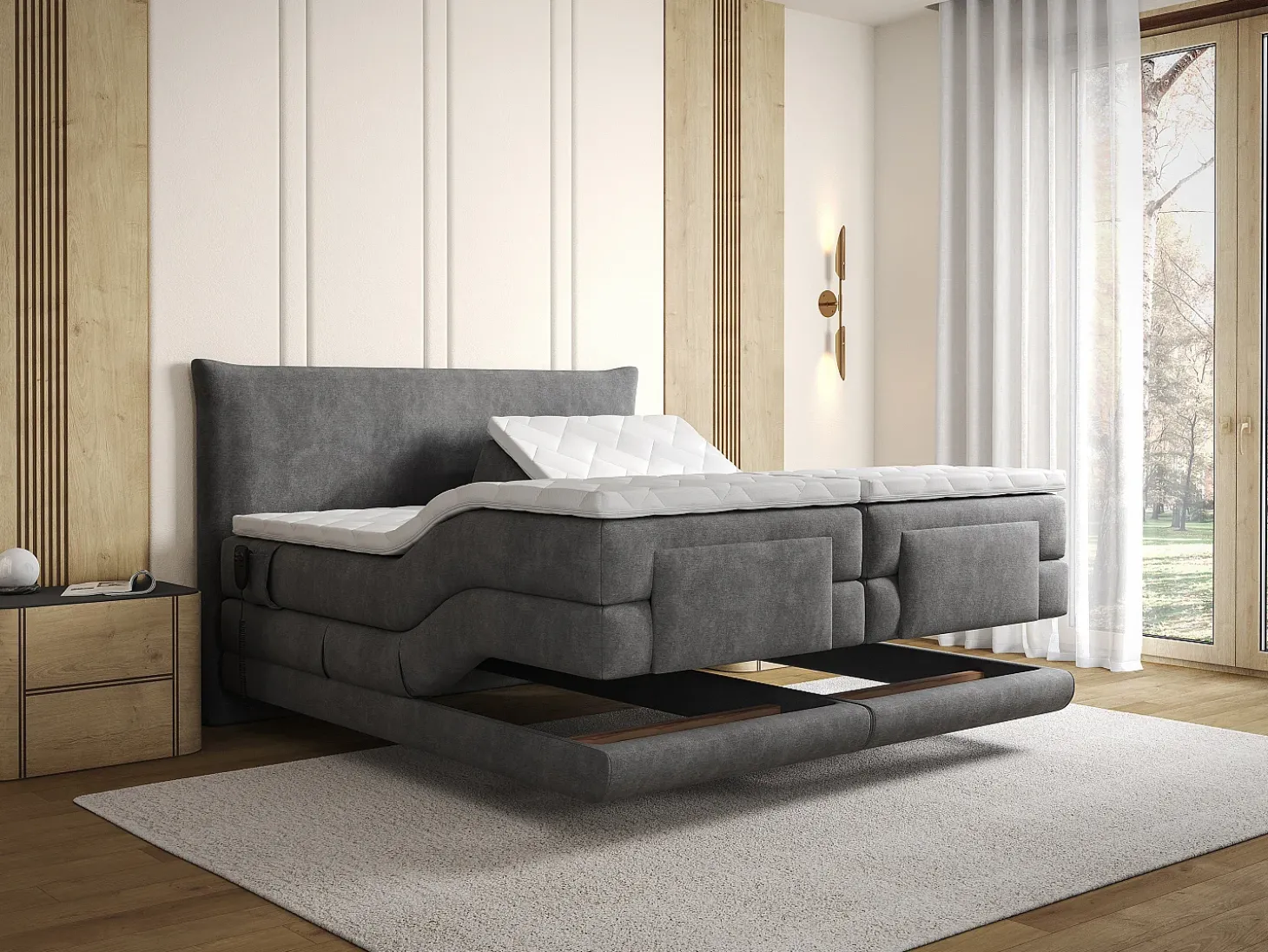 Conjunto completo Boxspring elétrico 2 x 80 x 200 cm queen size Antracite Tecido - ZANORO da Palacio
