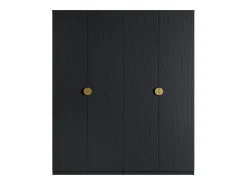Conjunto Completo de Quarto MONDO – Preto Estruturado e Dourado – Cama Baú 180x200 com Estrado + Guarda-roupa + Cômoda + 2 Mesas de Cabeceira