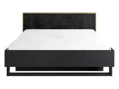 Conjunto Completo de Quarto MONDO – Preto Estruturado e Dourado – Cama Baú 180x200 com Estrado + Guarda-roupa + Cômoda + 2 Mesas de Cabeceira