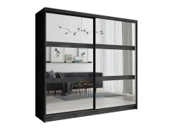 Conjunto Completo de Quarto VELTIS – Cama 160x200 LED com estrado + armário + cômoda + criados-mudos – Freixo preto