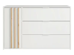 Conjunto Completo de Quarto FLORENCE – Cama 160x200 + estrado + gavetas + guarda-roupa + cômoda – Branco e carvalho