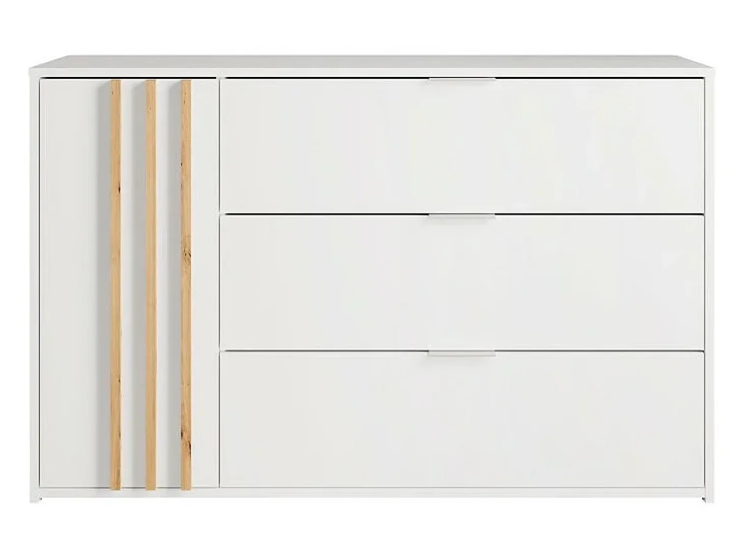 Conjunto Completo de Quarto FLORENCE – Cama 160x200 + estrado + gavetas + guarda-roupa + cômoda – Branco e carvalho