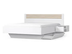 Conjunto Completo de Quarto FLORENCE – Cama 160x200 + estrado + gavetas + guarda-roupa + cômoda – Branco e carvalho