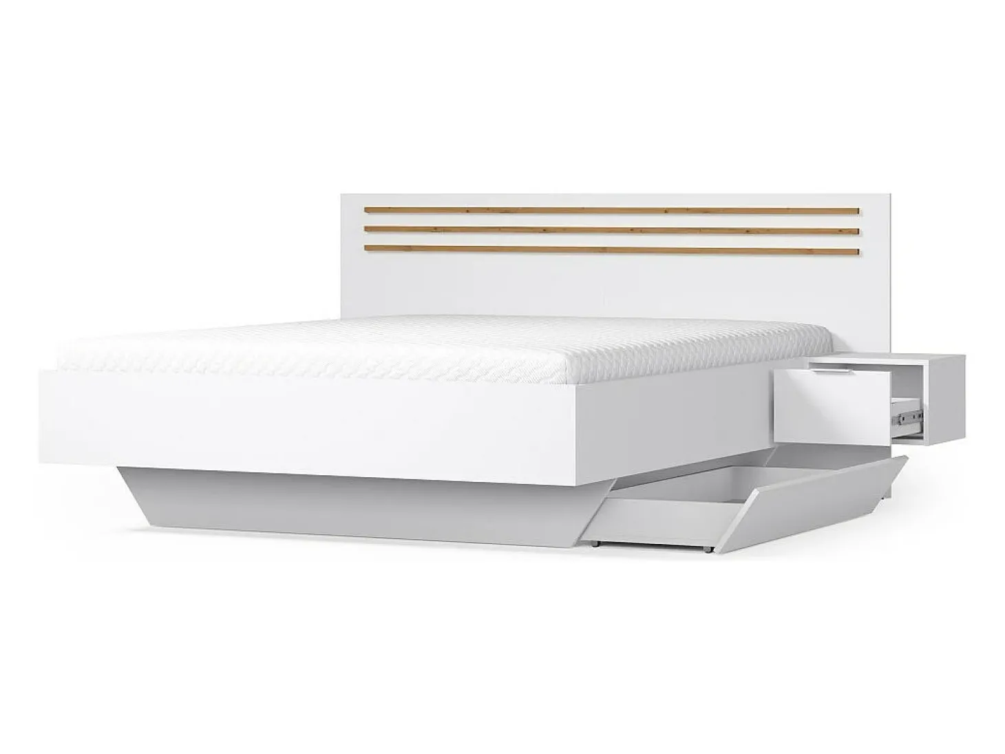 Conjunto Completo de Quarto FLORENCE – Cama 160x200 + estrado + gavetas + guarda-roupa + cômoda – Branco e carvalho