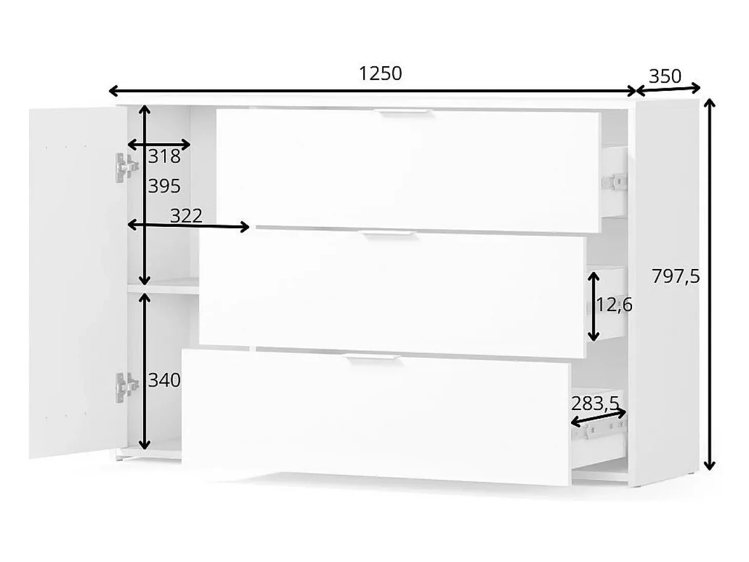Conjunto Completo de Quarto FLORENCE – Cama 160x200 + estrado + gavetas + guarda-roupa + cômoda – Branco e carvalho