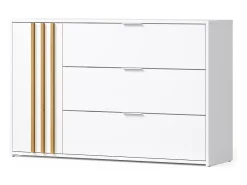 Conjunto Completo de Quarto FLORENCE – Cama 160x200 + estrado + gavetas + guarda-roupa + cômoda – Branco e carvalho