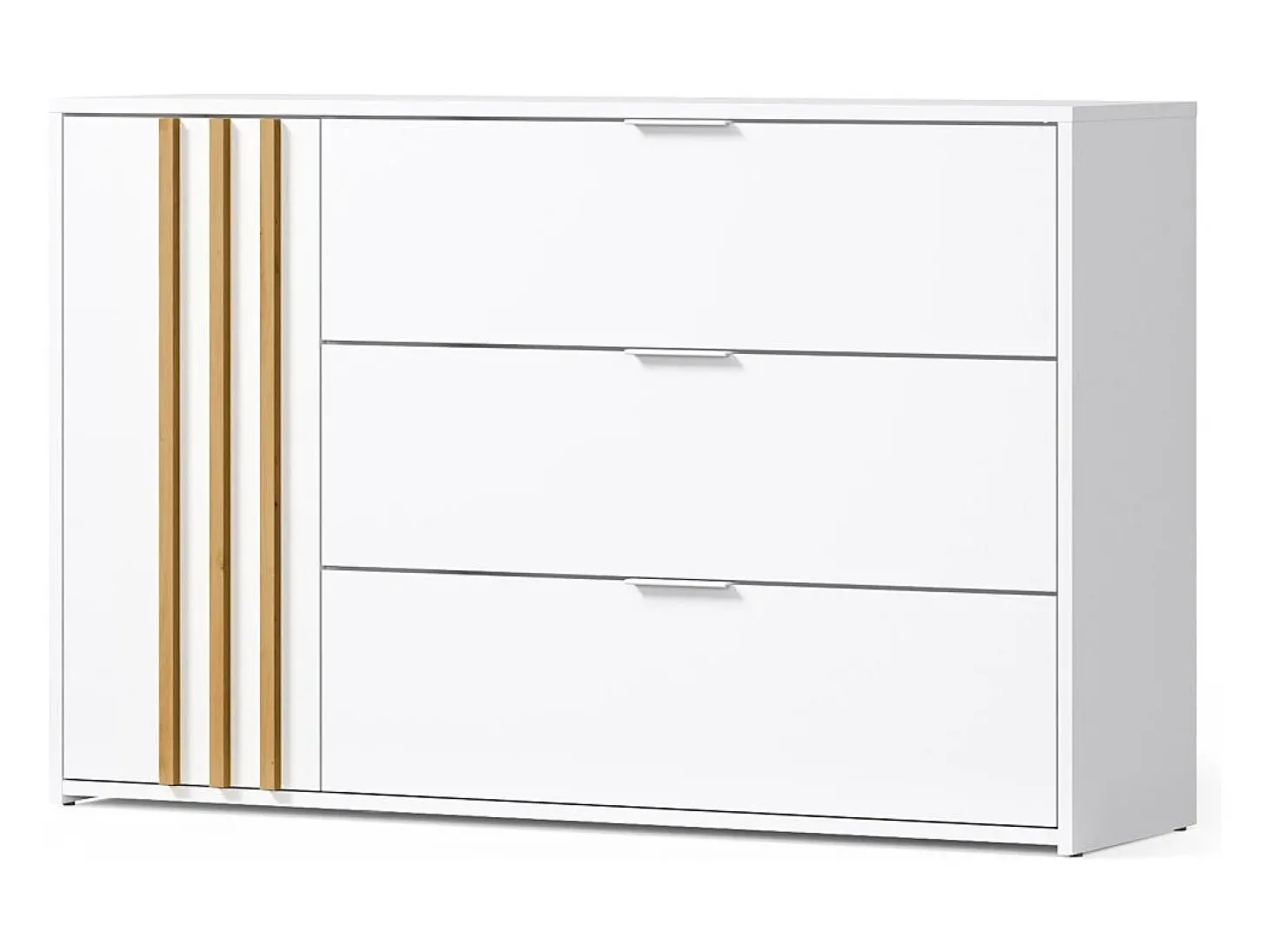 Conjunto Completo de Quarto FLORENCE – Cama 160x200 + estrado + gavetas + guarda-roupa + cômoda – Branco e carvalho