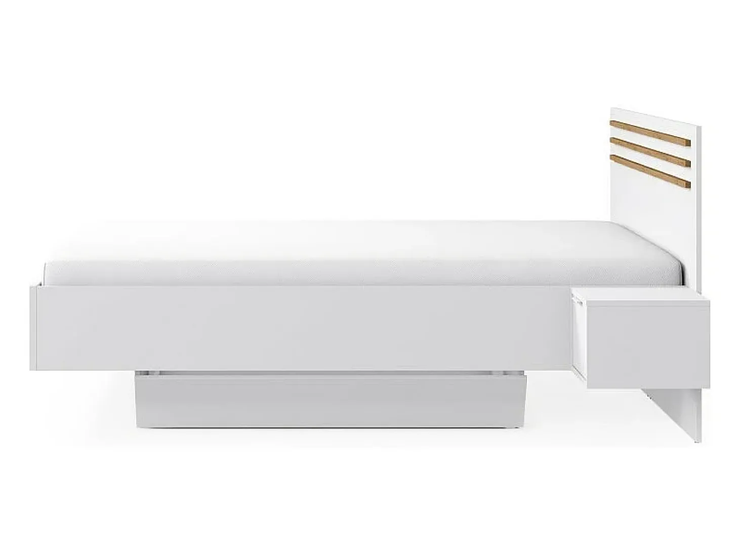 Conjunto Completo de Quarto FLORENCE – Cama 160x200 + estrado + gavetas + guarda-roupa + cômoda – Branco e carvalho