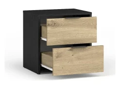 Conjunto Completo de Quarto MELODY – Cama baú 180x200 + guarda-roupa + cômoda + criados-mudos – Grafite preto e carvalho claro – Colchão não incluído