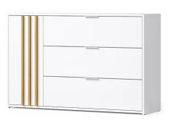 Conjunto Completo de Quarto FLORENCE – Cama 180x200 + estrado + gavetas + armário + cômoda – Branco e carvalho