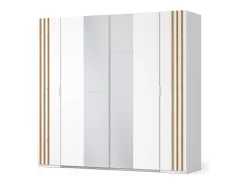 Conjunto Completo de Quarto FLORENCE – Cama 180x200 + estrado + gavetas + armário + cômoda – Branco e carvalho