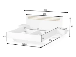 Conjunto Completo de Quarto FLORENCE – Cama 180x200 + estrado + gavetas + armário + cômoda – Branco e carvalho