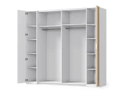 Conjunto Completo de Quarto FLORENCE – Cama 180x200 + estrado + gavetas + armário + cômoda – Branco e carvalho