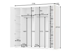 Conjunto Completo de Quarto FLORENCE – Cama 180x200 + estrado + gavetas + armário + cômoda – Branco e carvalho