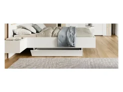 Conjunto Completo de Quarto FLORENCE – Cama 180x200 + estrado + gavetas + armário + cômoda – Branco e carvalho