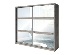 Conjunto Completo de Quarto VELTIS - Cama 180x200 com LED e base + guarda-roupa + cômoda + mesas de cabeceira – Freixo preto